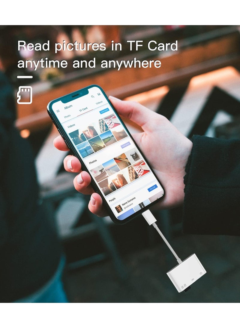 محول آيفون 4 في 1 (Lightning) - قارئ كروت ذاكرة SD و Micro SD - منفذ USB 3.0 OTG ومنفذ شحن - متوافق مع آيفون 14 برو ماكس وآيباد - أبيض - Image 4